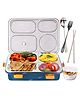 Fiddlerz Lunch Box with 4 Compartments Tiffin Box Stainless Steel Eco-Friendly with Spoon Chopstick & Fork Lunch Food Containers for School Office - Multicolor