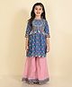LIL PITAARA  Pure Cotton Three Fourth Floral Printed Tassel Kurti With Flared Palazzo - Blue