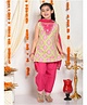 LIL PITAARA Sleeveless Damask Printed Embroidered Kurti And Salwar With Dupatta - Pink