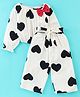 CrayonFlakes Full Sleeves Hearts Printed & Bow Embellished Co Ord Set -  Offwhite