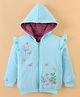 Cucumber Full Sleeves Hooded Sweatshirts With Floral Embroidery - Ice Blue
