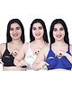 Elite Mom Pack Of 3 Solid Maternity Nursing Bra - Black, Skin & Blue