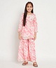READIPRINT Three Fourth Bell Sleeves Abstract Tie & Dye Gota Lace Embellished Silk Kurta With Coordinating Sharara - Pink