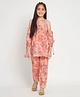 READIPRINT Cold Shoulder Three Fourth Sleeves Water Colour Effect Batik Styled Printed And Gota Laced Embellished Kurta And Co Ordinating Pyjama - Pink