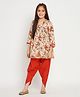 READIPRINT Three Fourth Sleeves Floral Motif Printed Kurta With Harem Pants - Beige