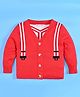 Kookie Kids Full Sleeves Front Open Sweater with Suspender Design - Red