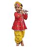 Aglare Janmashtami Theme Full Sleeves Full Sleeves Patola Embroidered & Gota Lace Embellished Readymade Kedia Set - Red & Yellow