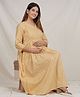 Sevyastore 100% Cotton Three Fourth Sleeves Chevron Printed Maternity Nursing Kurta Dress With Twin Zip For Feeding - Yellow