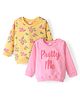 Babyhug Cotton Knit Full Sleeves Sweatshirt With Floral & Text Graphics Pack Of 2 - Pink & Yellow