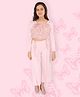 Cutecumber Full Sleeves Sequin & Fur Embellished Crop Top With Pleated Culottes - Pink