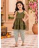 Superminis Pure Cotton Sleeveless Gota Flower Embellished Tiered Kurta With Geometric Designed Dhoti - Olive Green