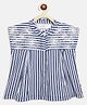 Tales & Stories Short Sleeves Railroad & Floral Printed Top - Navy Blue