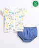 Nino Bambino 100% Organic Cotton Half Sleeves Sky Elements Printed Jhabla With Bloomer - White & Blue