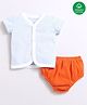 Nino Bambino 100% Organic Cotton Half Sleeves Yarn Dye Striped Jhabla With Bloomer - White & Orange