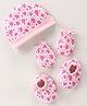 Babyhug 100% Cotton Interlock Knit Cap Mittens & Booties Set with Strawberry Print - Pink