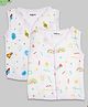 Kidbea 100 % Cotton Muslin Pack Of 2 Sleeveless Rainbow & Space Assorted Print Jhablas - White