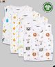 Kidbea 100 % Cotton Muslin Pack Of 4 Sleeveless  Space Tiger Cute Chick & Rainbow Jhablas - White