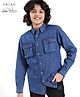 Arias Cotton Stretch Washed Denim Full Sleeves Shirt- Navy  Blue