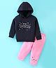 Pepito Cotton Fleece Full Sleeves Hooded Winter Wear Suit With Text Print - Navy Blue