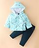 Pepito Cotton Knit Full Sleeves Quilted Hooded Winter Wear Suit Bear Print - Blue