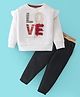 Pepito Fleece Full Sleeves Winter Wear Sweatshirt & Lounge Pant Set Text Embroidered - Off White & Black