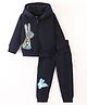 Pepito Fleece Full Sleeves Winter Wear Suit With Bunny Print & Embroidery - Navy Blue