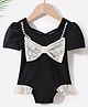 Kookie Kids Half Sleeves V Cut Swimsuit Bow Applique - Black