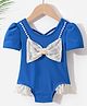 Kookie Kids Half Sleeves V Cut Swimsuit Bow Applique - Blue