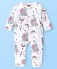 Babyhug Cotton Knit Full Sleeves Elephant Printed Footed Sleep Suit - White