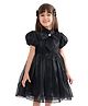 Babyhug Half Sleeves Organza Party Frock with Bow Applique- Black