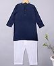 KAVEE Pure Cotton Full Sleeves Solid Kurta With Pyjama - Navy Blue