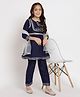 READIPRINT Third Fourth Sleeves Lace Embellished Kurta & Salwar With Dupatta - Navy Blue