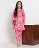 READIPRINT Full Sleeves Abstract Block Printed And Pintuck Detailed  Laced Embellished  Kurta With Pyjama - Pink