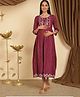 Zelena Third Fourth Sleeves Seamless Motif Design Printed Photoshoot Dress With Concealed Zipper Nursing Access - Purple