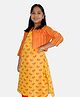 Kiddopanti  Sleeveless Floral And Abstract Striped Printed Kurta With Crop Shrug Set - Mustard Yellow