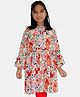 Kiddopanti Full Bell Sleeves Floral Printed And Sequin Embellished Kurta - White & Red