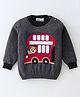 Simply Cotton Knitted Full Sleeves Sweater with Bus Design - Grey