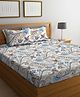 Arrabi White Floral TC Cotton Blend King Size Bedsheet with 2 Pillow Covers ARBS-1750-White