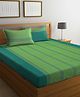 Arrabi Green Stripes Handwoven Cotton king Size Bedsheet with 2 Pillow Covers ARBS 1768 - Green