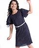 Hola Bonita Flutter Sleeves All Over Pleated Glitter Party Dress - Navy Blue