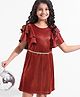 Hola Bonita Flutter Sleeve Glitter Party Dress & Belt - Red