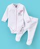 I Bears Cotton Interlock Full Sleeves Teddy Printed Onesie with Bootie Legging - White