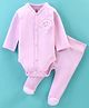 I Bears Cotton Interlock Full Sleeves Bear Printed Oneise with Bootie Leggings - Pink