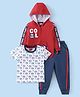 Babyhug Cotton Knit Half Sleeves T-Shirt & Lounge Pant Set with Hoodie Panda Print - Red White & Blue