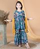 Aww Hunnie Three Fourth Sleeves Watercolor Printed Peplum Kurta With Coordinating Lace Embellished Sharara & Dupatta - Green
