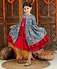 Vastramay Three Fourth Sleeves Flared Dress With Blue Kantha Work Embellished Jacket - Red & Aqua Blue