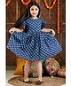 Vastramay Half Sleeves Jaipuri Flower Motif Printed Ethnic Dress - Blue