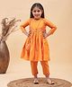 Vastramay Viscose Blend Woven Three Fourth Sleeves Leaves Motif Printed Anarkali Kurta & Pyjama With Potli Bag - Orange