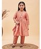 Vastramay Three Fourth Sleeves  Leaves Motif Printed Anarkali Kurta & Pyjama  With Potli Bag  -  Pink