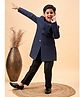 Vastramay Full Sleeves Shimmer Chevron Detailed Sherwani With Pant - Navy Blue & Black